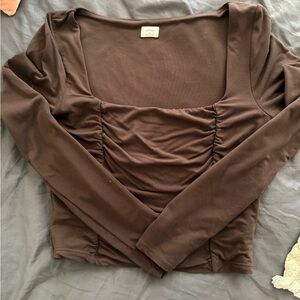 Wilfred Brown Ruched Fitted Blouse